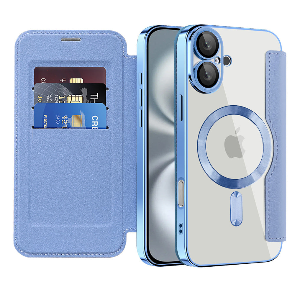 Custodia MagSafe per Apple iPhone 16, Techsuit, SmartMag Book, Blu
