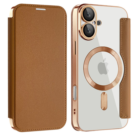 Custodia MagSafe per Apple iPhone 16, Techsuit, SmartMag Book, Marrone