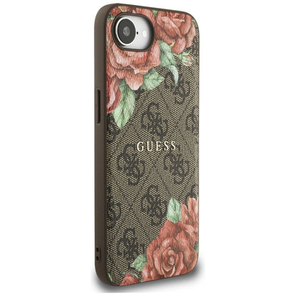 Custodia MagSafe per Apple iPhone 16e, Guess, 4G Flowers Print, Marrone