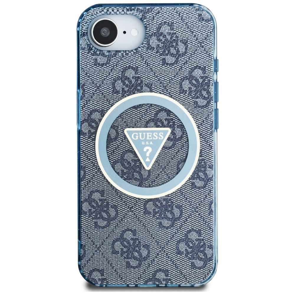 MagSafe Case for Apple iPhone 16e, Guess, IML Glitter 4G Circle Triangle, Blue