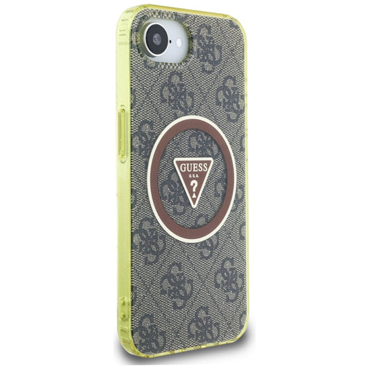 Custodia MagSafe per Apple iPhone 16e, Guess, IML Glitter 4G Circle Triangle, Marrone