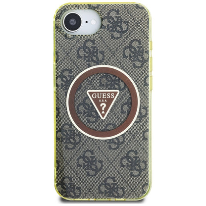 Custodia MagSafe per Apple iPhone 16e, Guess, IML Glitter 4G Circle Triangle, Marrone