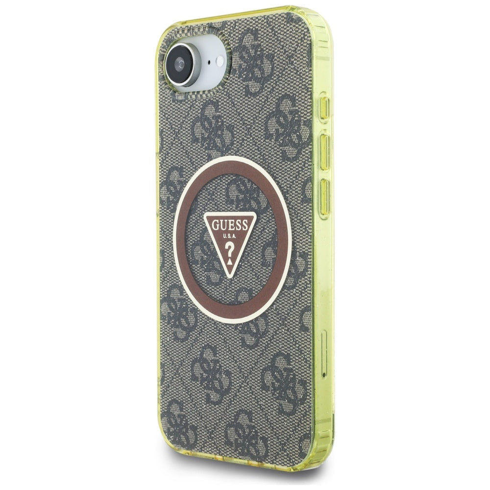 Custodia MagSafe per Apple iPhone 16e, Guess, IML Glitter 4G Circle Triangle, Marrone