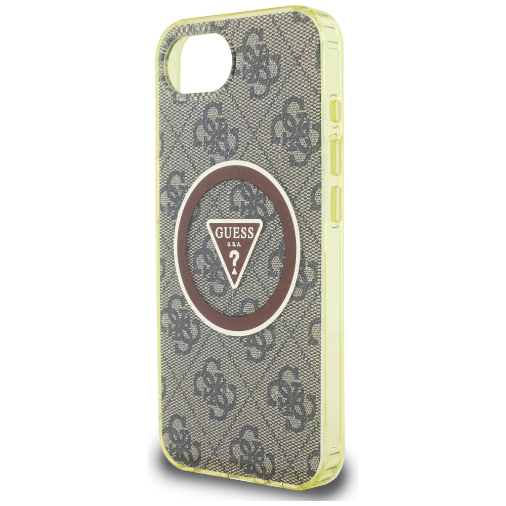 Custodia MagSafe per Apple iPhone 16e, Guess, IML Glitter 4G Circle Triangle, Marrone