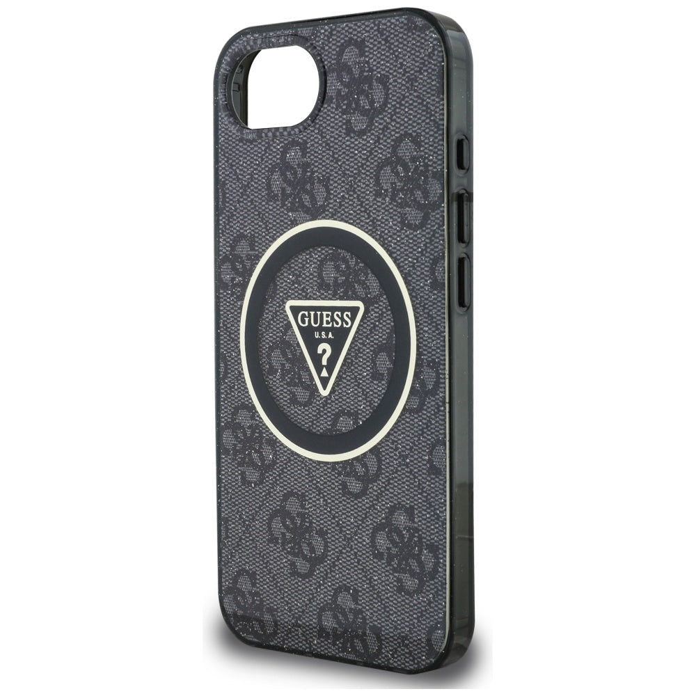MagSafe Case for Apple iPhone 16e, Guess, IML Glitter 4G Circle Triangle, Black