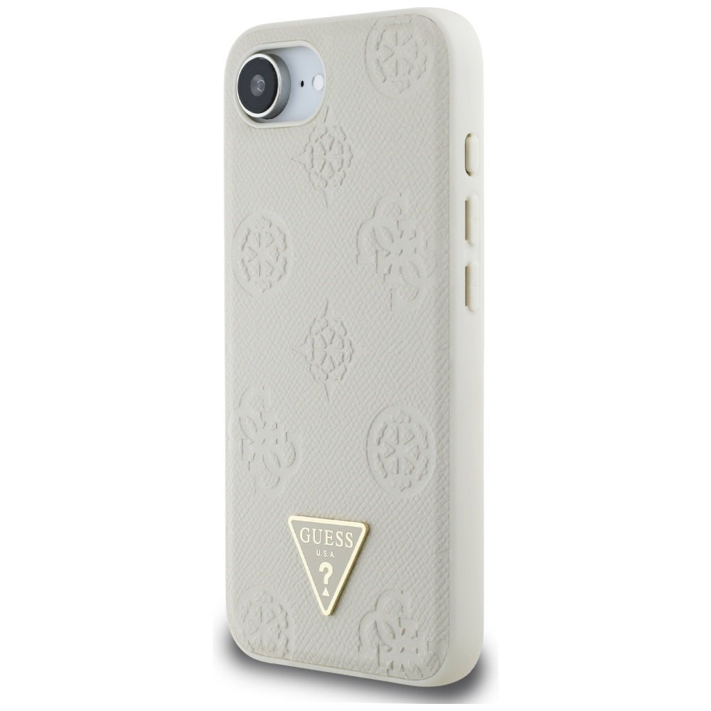 Custodia MagSafe per Apple iPhone 16e, Guess, Peony Grained Hot Stamp Triangle, Beige