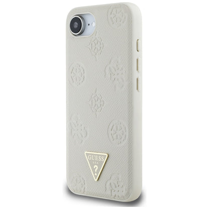 Custodia MagSafe per Apple iPhone 16e, Guess, Peony Grained Hot Stamp Triangle, Beige