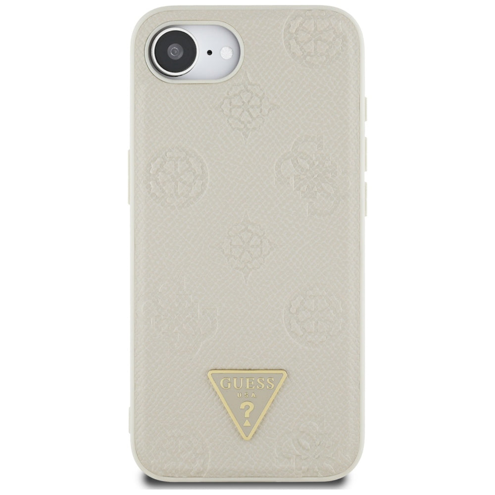 Custodia MagSafe per Apple iPhone 16e, Guess, Peony Grained Hot Stamp Triangle, Beige