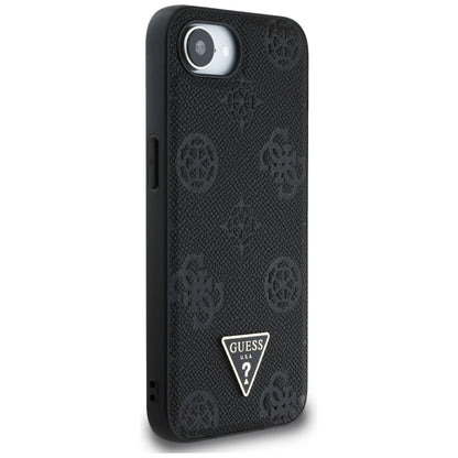 Custodia MagSafe per Apple iPhone 16e, Guess, Peony Grained Hot Stamp Triangle, Nera