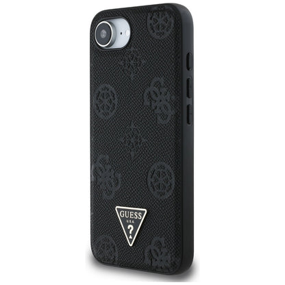 Custodia MagSafe per Apple iPhone 16e, Guess, Peony Grained Hot Stamp Triangle, Nera