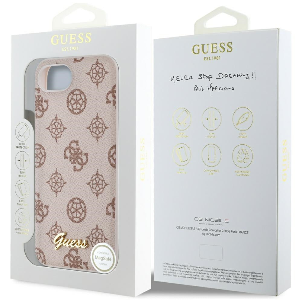 Custodia MagSafe per Apple iPhone 16e, Guess, Peony Script, Marrone