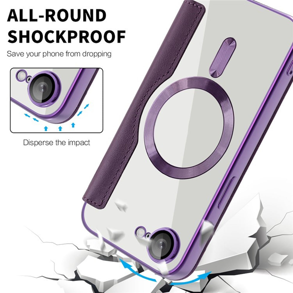 Custodia MagSafe per Apple iPhone 17e / 16e, Techsuit, SmartMag Book, Viola