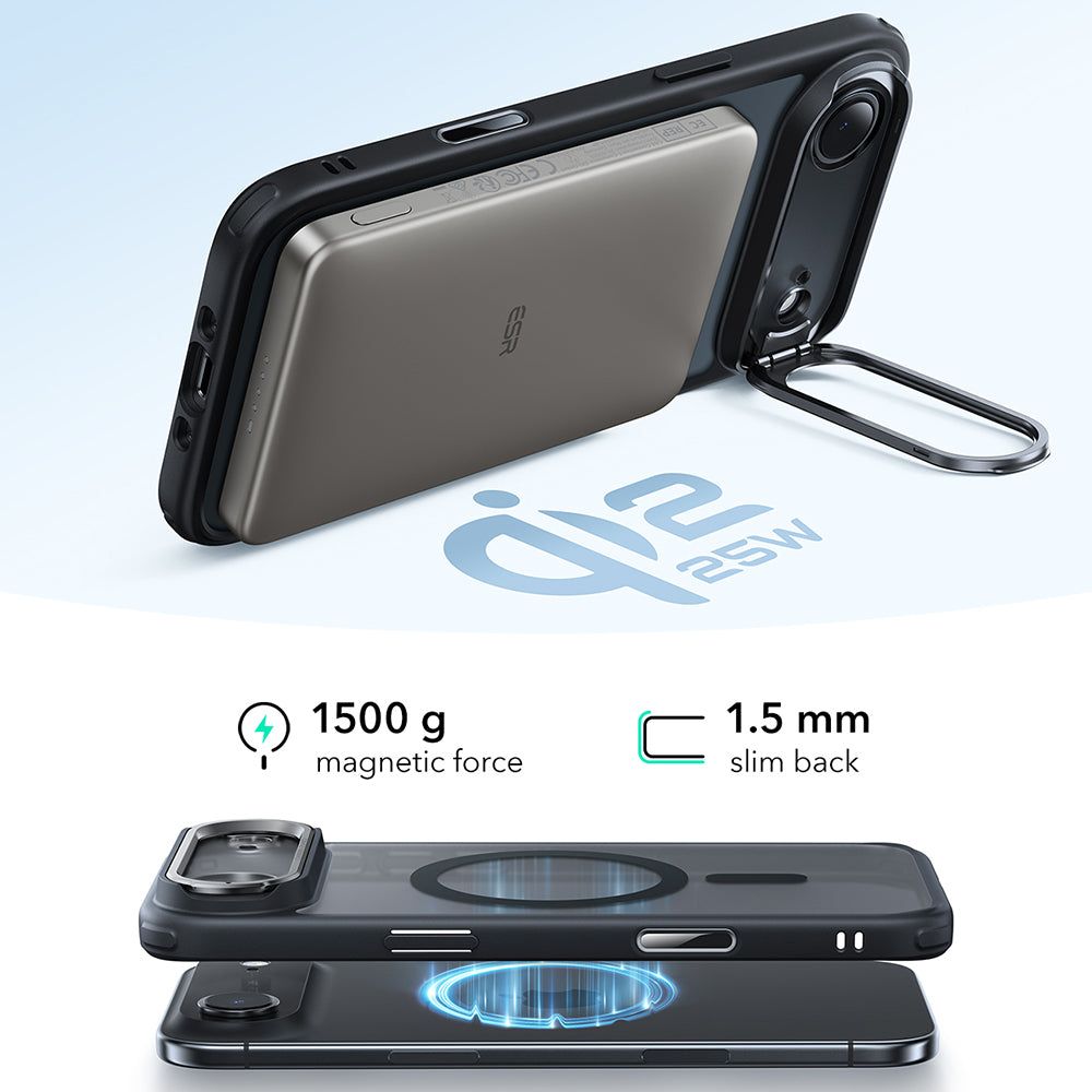 Custodia MagSafe per Apple iPhone 17 Air, ESR, Classic Hybrid Kickstand, Nera Satinata