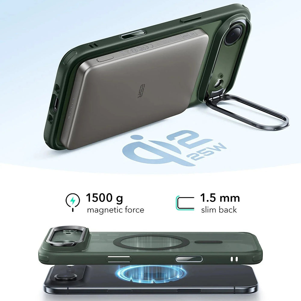 Custodia MagSafe per Apple iPhone 17 Air, ESR, Classic Hybrid Kickstand, Verde Satinato