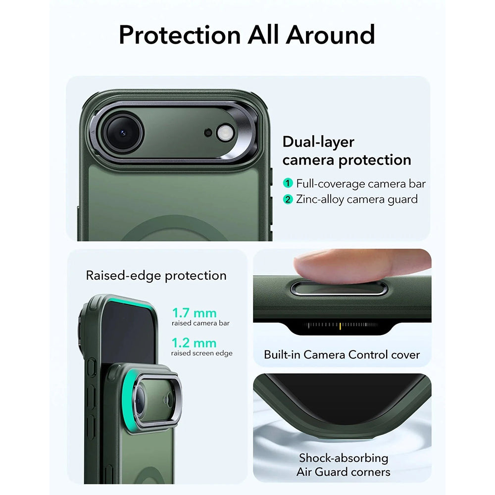 Custodia MagSafe per Apple iPhone 17 Air, ESR, Classic Hybrid Kickstand, Verde Satinato