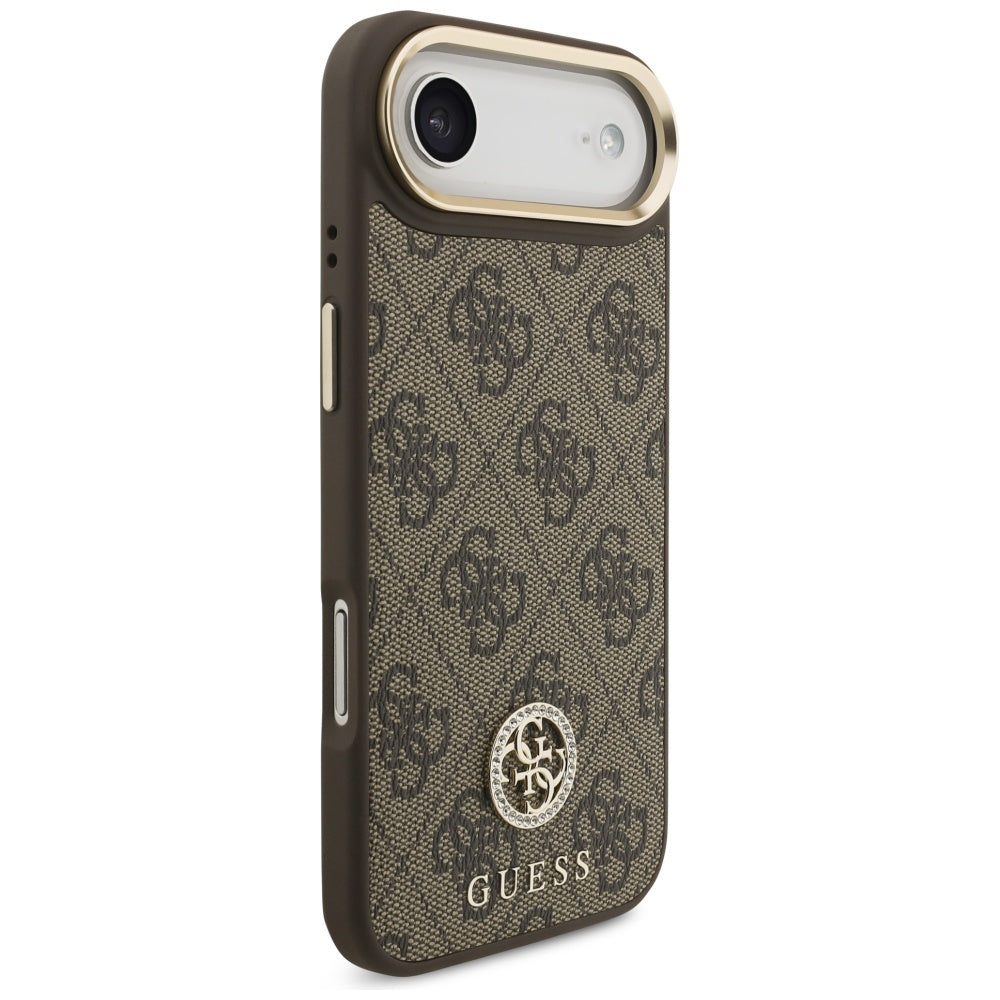 MagSafe Case for Apple iPhone 17 Air, Guess, 4G Strass Logo with Big Strap, Brown