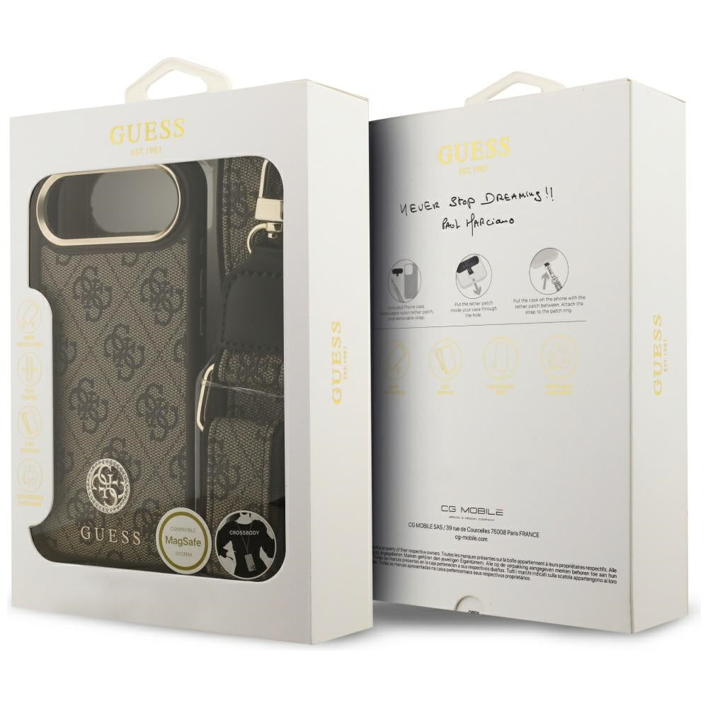 MagSafe Case for Apple iPhone 17 Air, Guess, 4G Strass Logo with Big Strap, Brown
