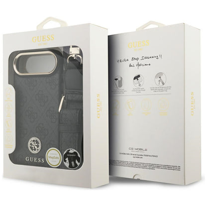 MagSafe Case for Apple iPhone 17 Air, Guess, 4G Strass Logo with Big Strap, Black