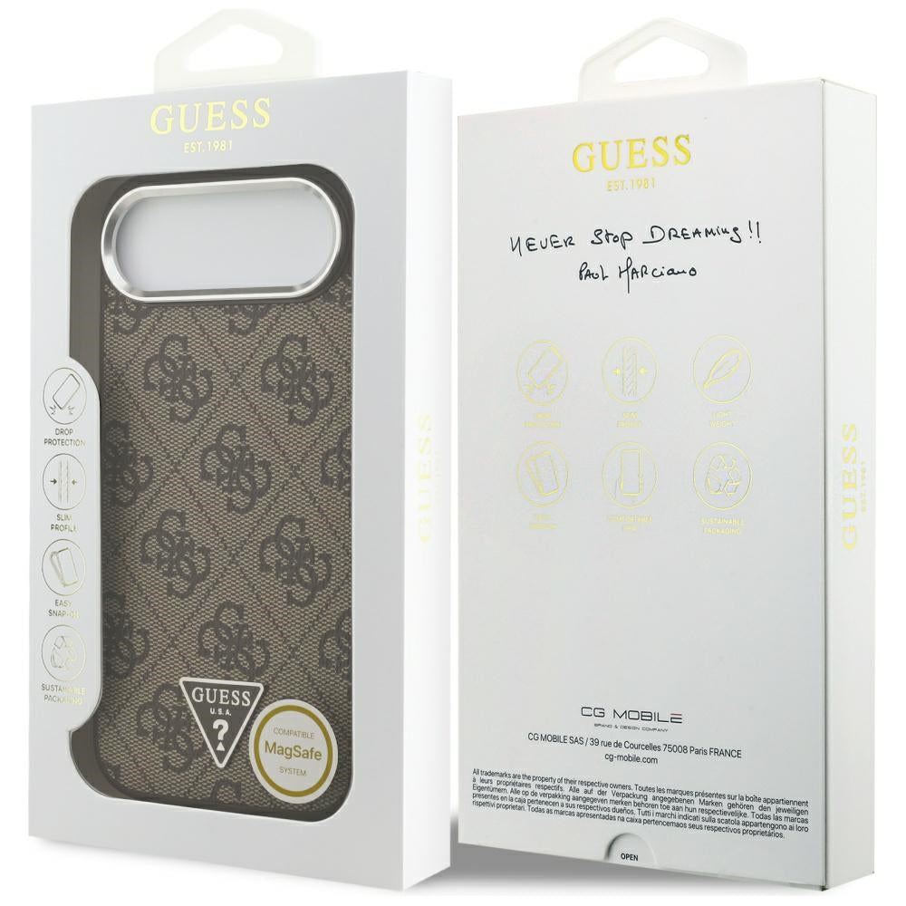Custodia MagSafe per Apple iPhone 17 Air, Guess, Logo Triangolo 4G, Marrone Argentato