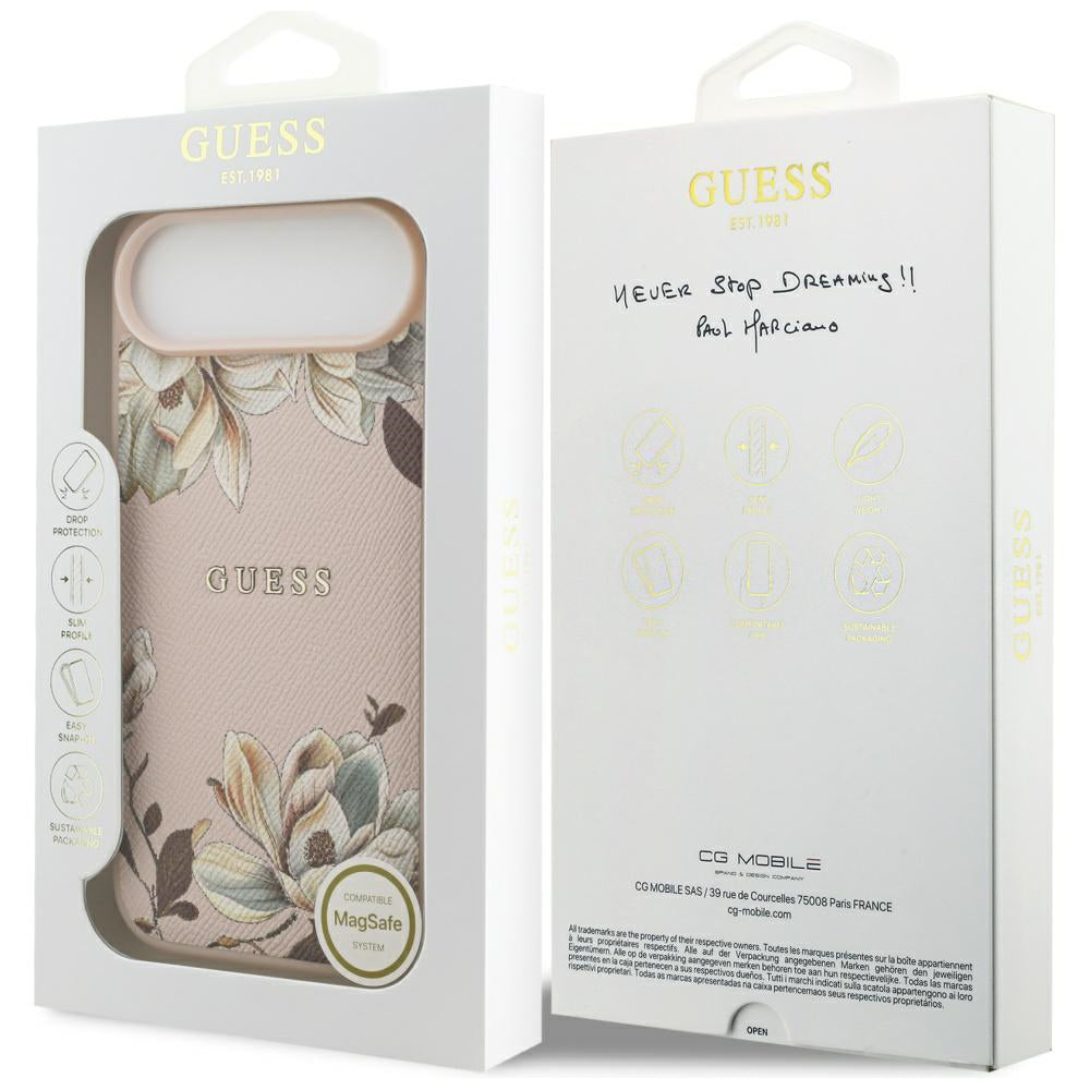 Custodia MagSafe per Apple iPhone 17 Air, Guess, Grained Flowers, Rosa