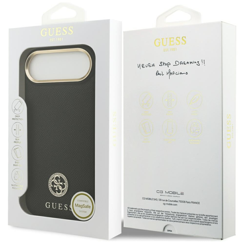 MagSafe Case for Apple iPhone 17 Air, Guess, Grained Strass Logo, Black