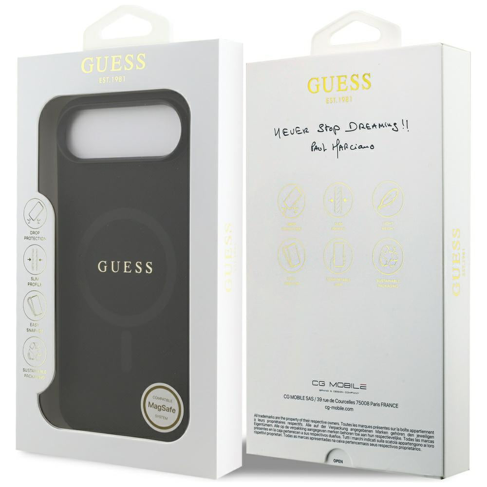 Custodia MagSafe per Apple iPhone 17 Air, Guess, Saffiano Classic Logo, Nera