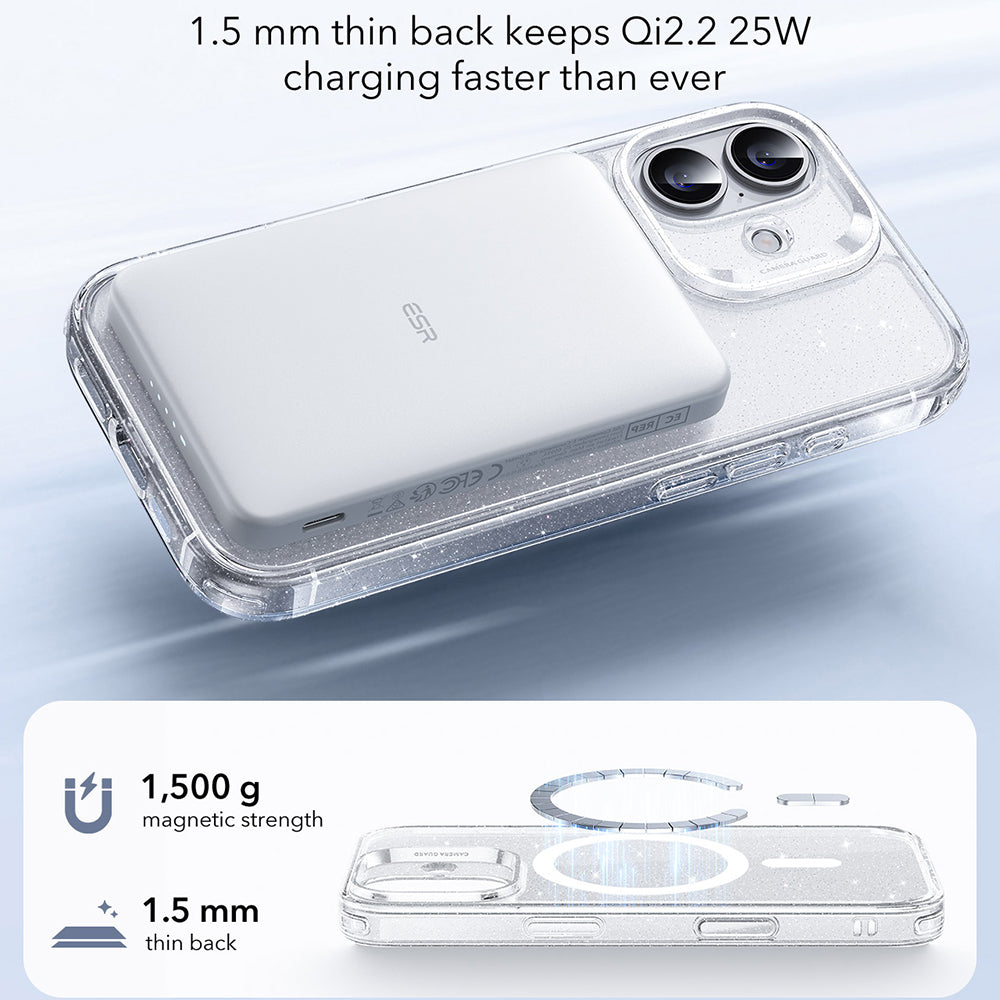 Custodia MagSafe per Apple iPhone 17, ESR, Classic Hybrid Shimmer, Trasparente