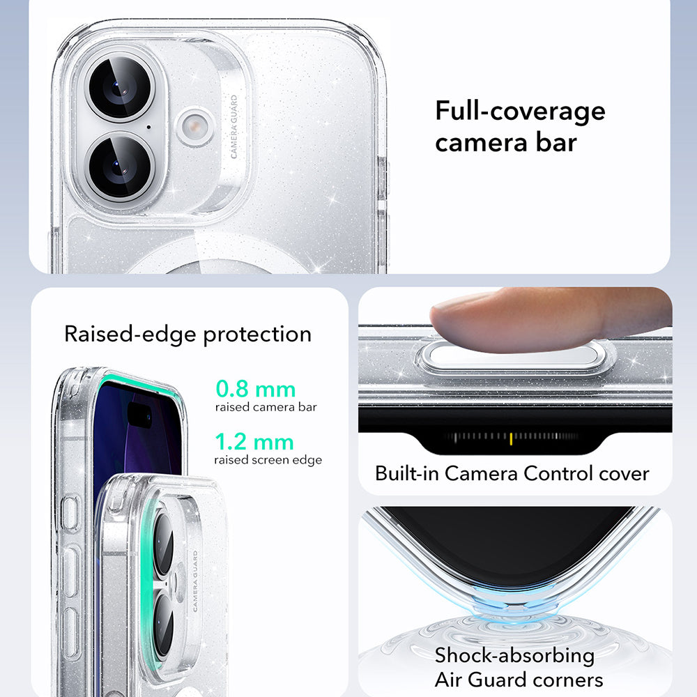 Custodia MagSafe per Apple iPhone 17, ESR, Classic Hybrid Shimmer, Trasparente