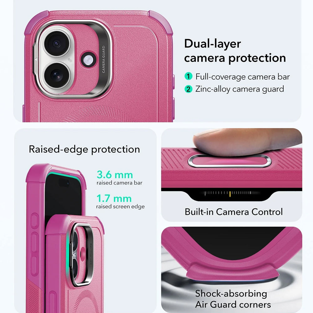 Custodia MagSafe per Apple iPhone 17, ESR, Cyber Armor Kickstand, Rosa