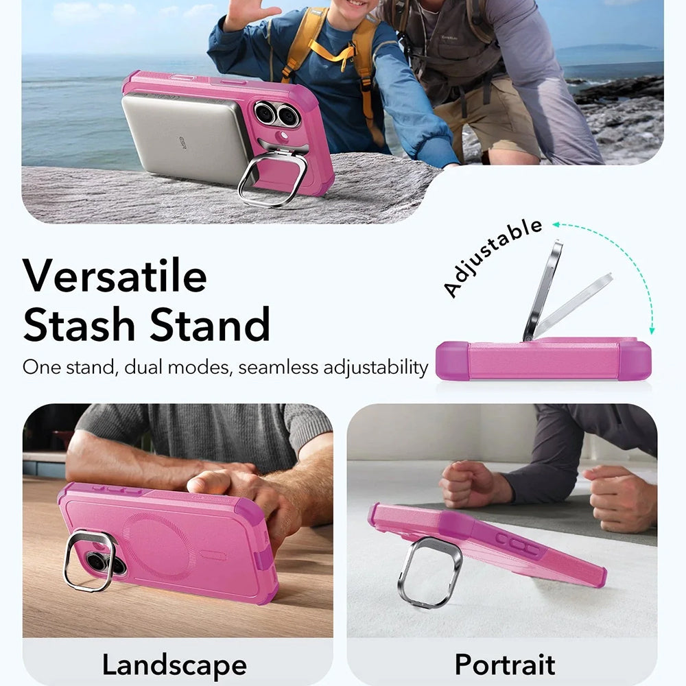 Custodia MagSafe per Apple iPhone 17, ESR, Cyber Armor Kickstand, Rosa