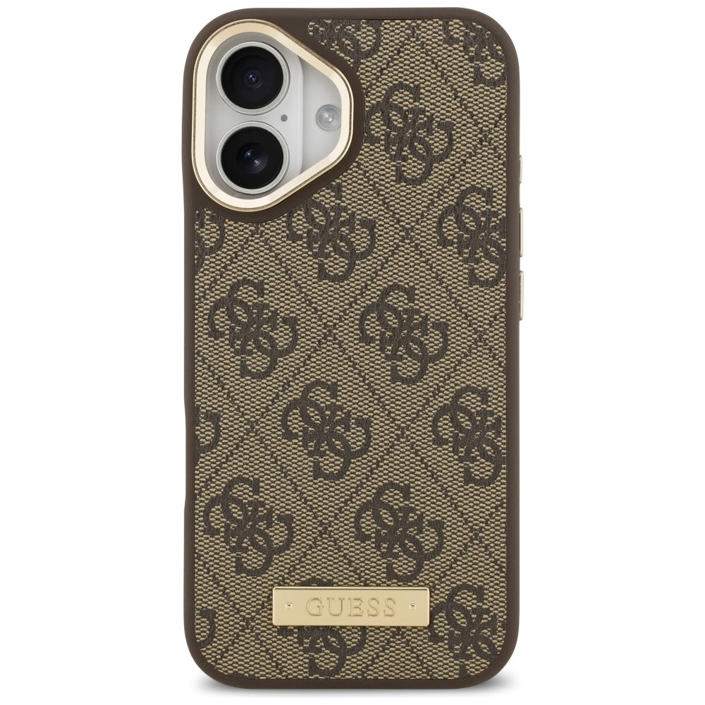 Custodia MagSafe per Apple iPhone 17, Guess, 4G Logo Plate, Marrone