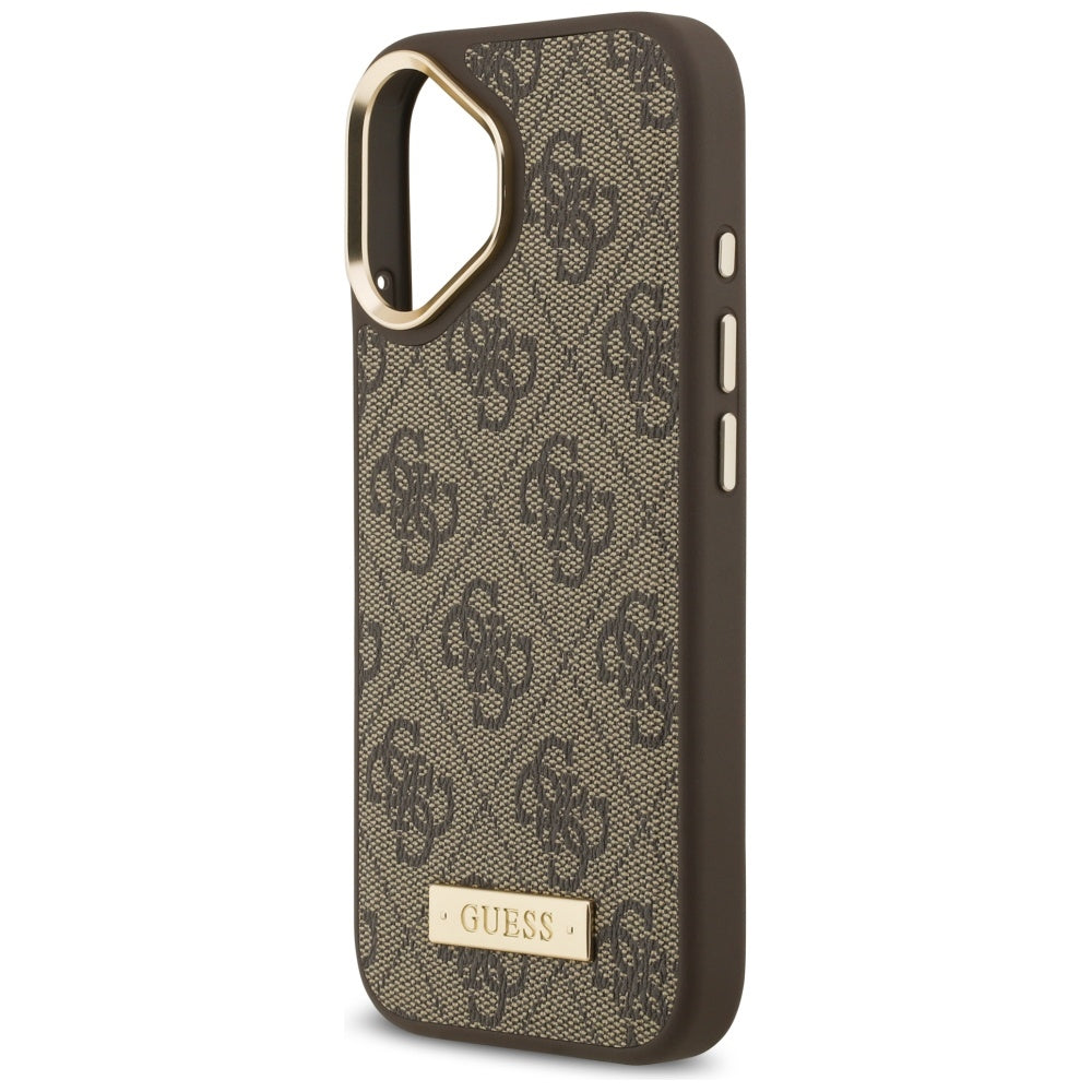 Custodia MagSafe per Apple iPhone 17, Guess, 4G Logo Plate, Marrone