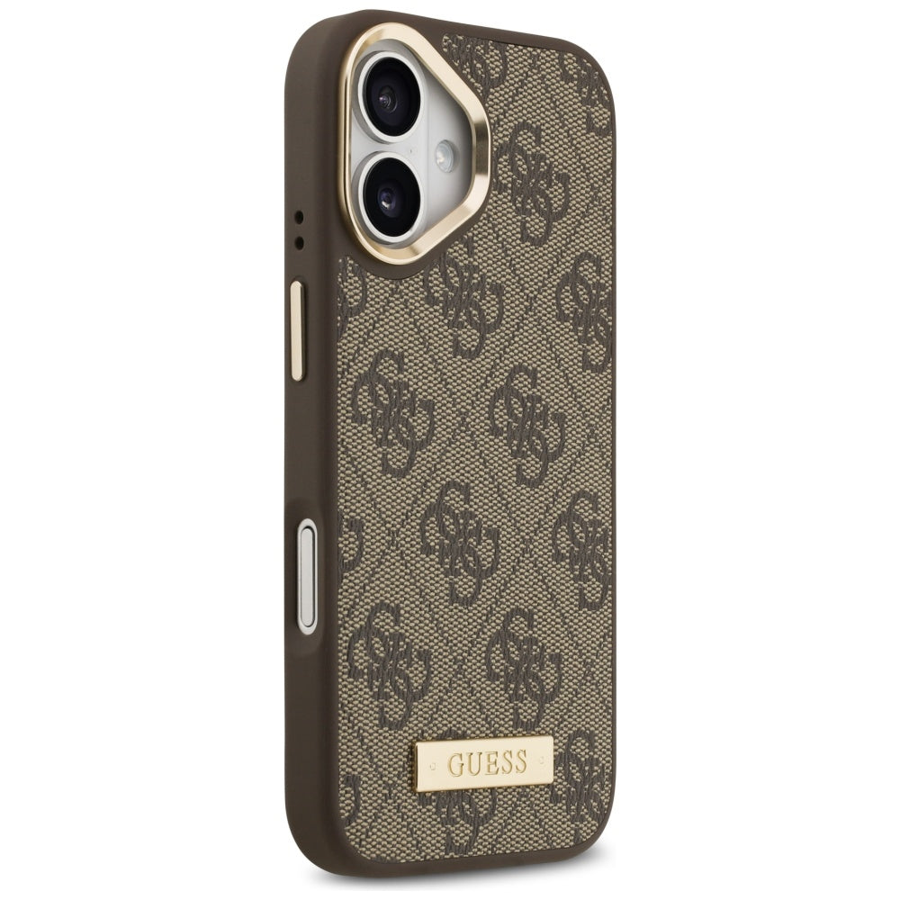 Custodia MagSafe per Apple iPhone 17, Guess, 4G Logo Plate, Marrone