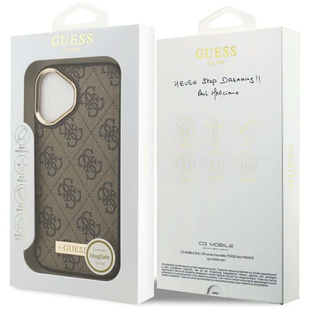 Custodia MagSafe per Apple iPhone 17, Guess, 4G Logo Plate, Marrone