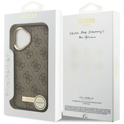 Custodia MagSafe per Apple iPhone 17, Guess, 4G Logo Plate, Marrone