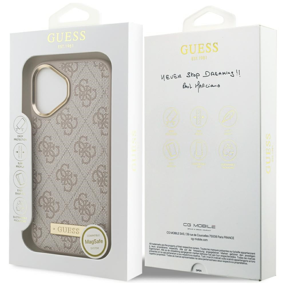 Custodia MagSafe per Apple iPhone 17, Guess, 4G Logo Plate, Rosa