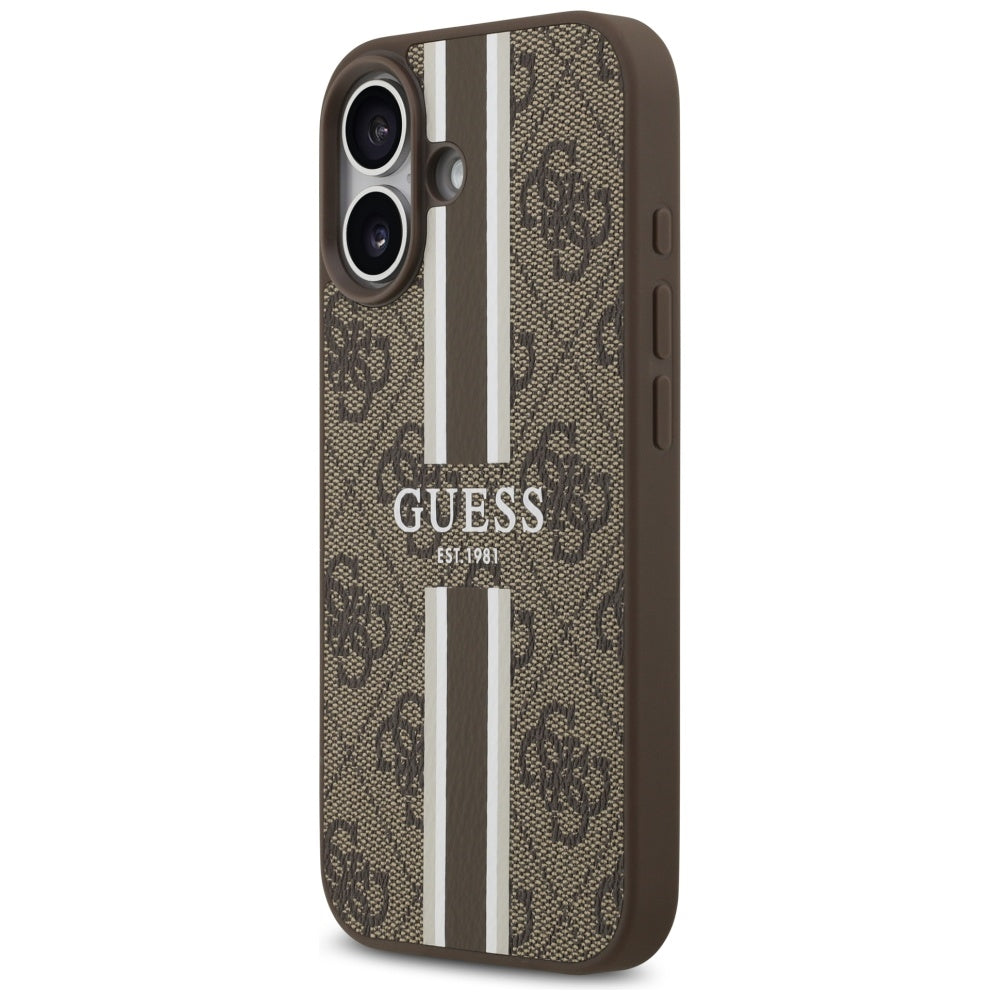 Custodia MagSafe per Apple iPhone 17, Guess, 4G Printed Stripes, Marrone