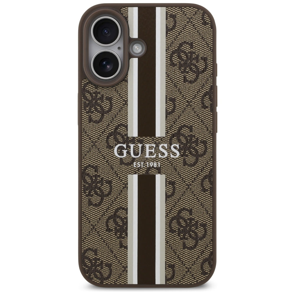 Custodia MagSafe per Apple iPhone 17, Guess, 4G Printed Stripes, Marrone