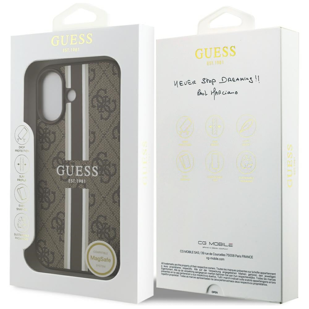 Custodia MagSafe per Apple iPhone 17, Guess, 4G Printed Stripes, Marrone