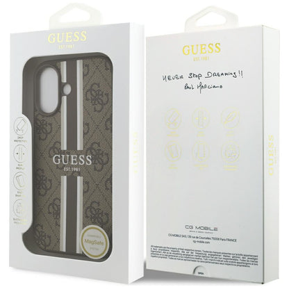 Custodia MagSafe per Apple iPhone 17, Guess, 4G Printed Stripes, Marrone