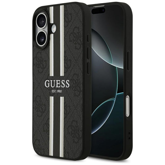 Custodia MagSafe per Apple iPhone 17, Guess, 4G Printed Stripes, Nera