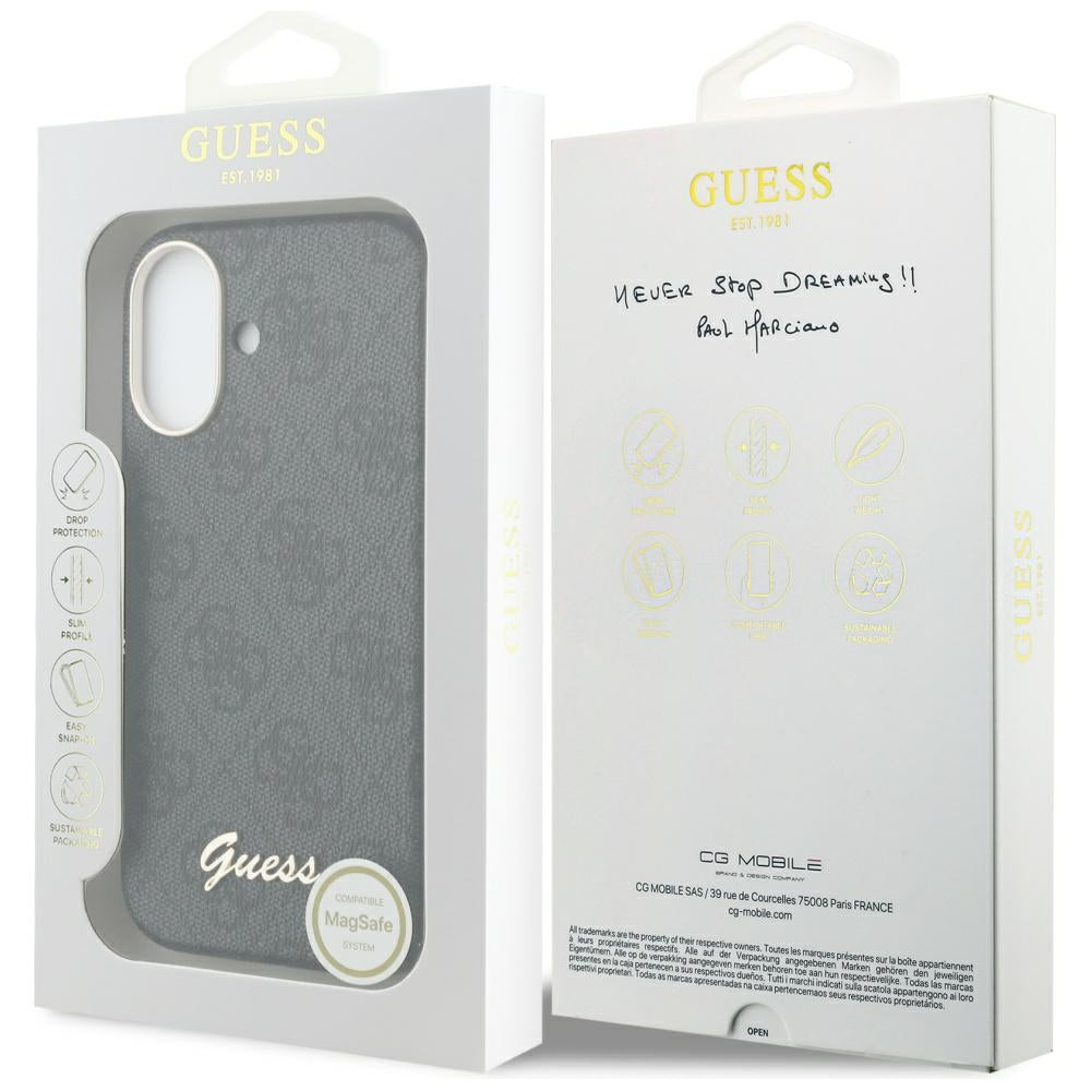 Custodia MagSafe per Apple iPhone 17, Guess, 4G Script Logo, Nera