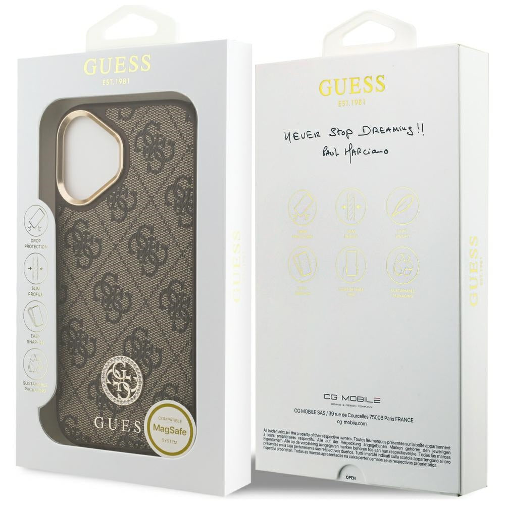 Custodia MagSafe per Apple iPhone 17, Guess, 4G Strass Logo, Marrone