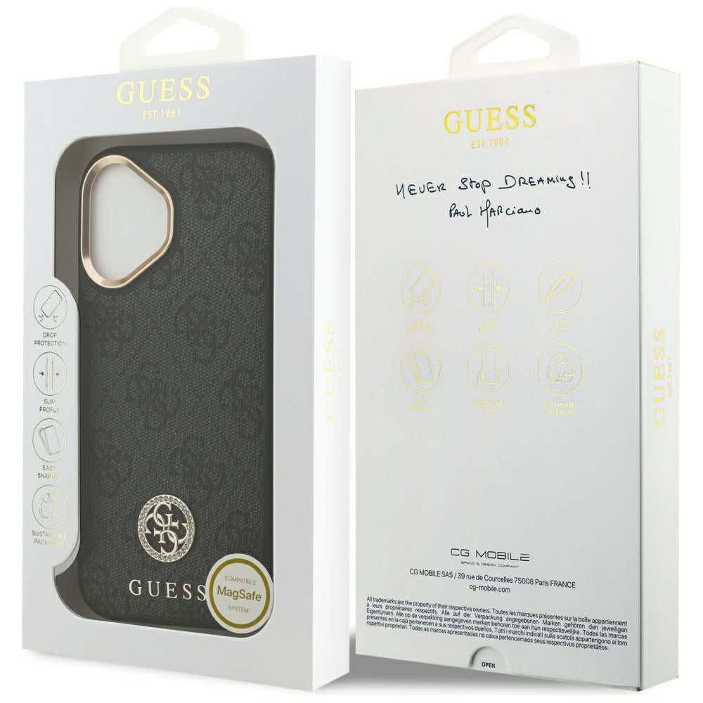 Custodia MagSafe per Apple iPhone 17, Guess, 4G Strass Logo, Nera