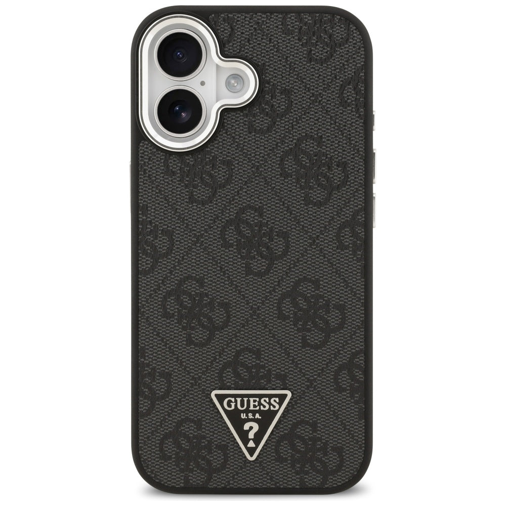 Custodia MagSafe per Apple iPhone 17, Guess, 4G Triangle Logo, Nera Argentata