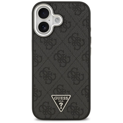 Custodia MagSafe per Apple iPhone 17, Guess, 4G Triangle Logo, Nera Argentata