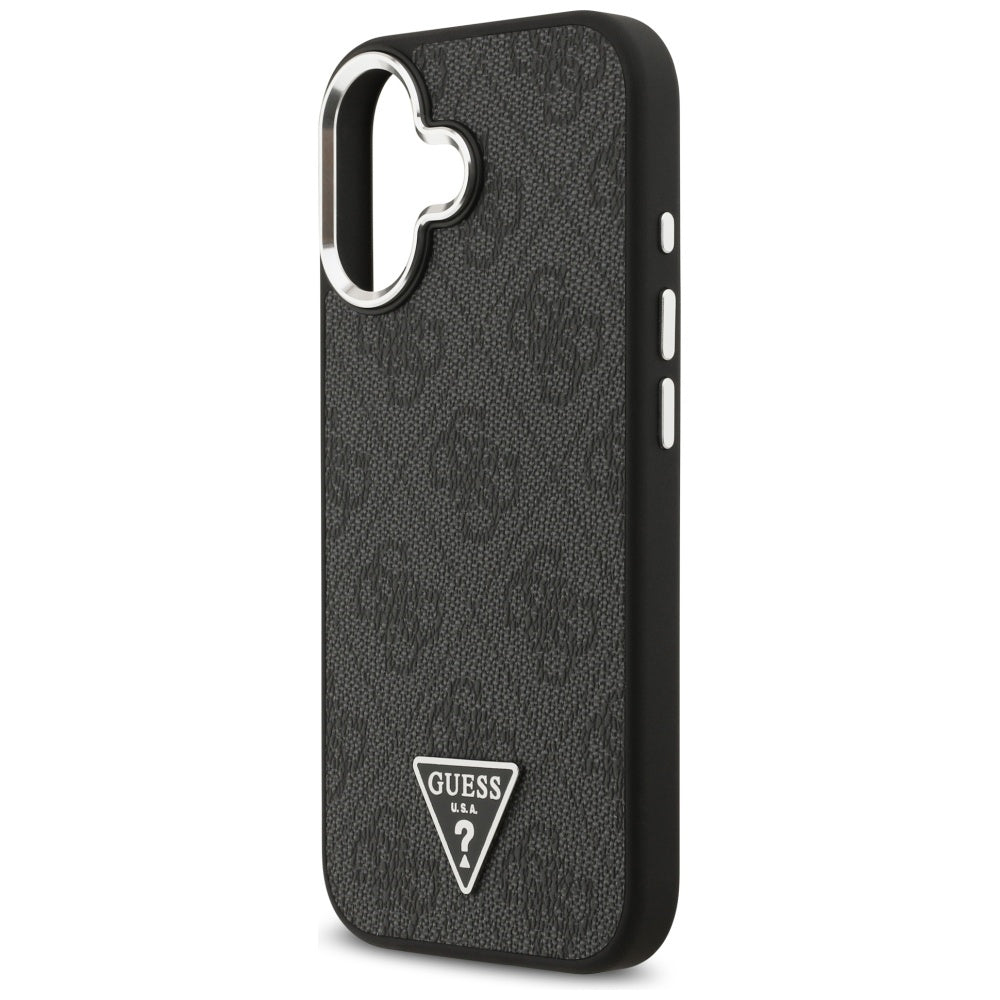 Custodia MagSafe per Apple iPhone 17, Guess, 4G Triangle Logo, Nera Argentata