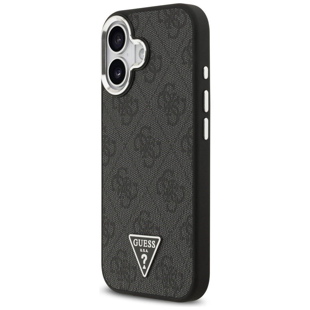 Custodia MagSafe per Apple iPhone 17, Guess, 4G Triangle Logo, Nera Argentata