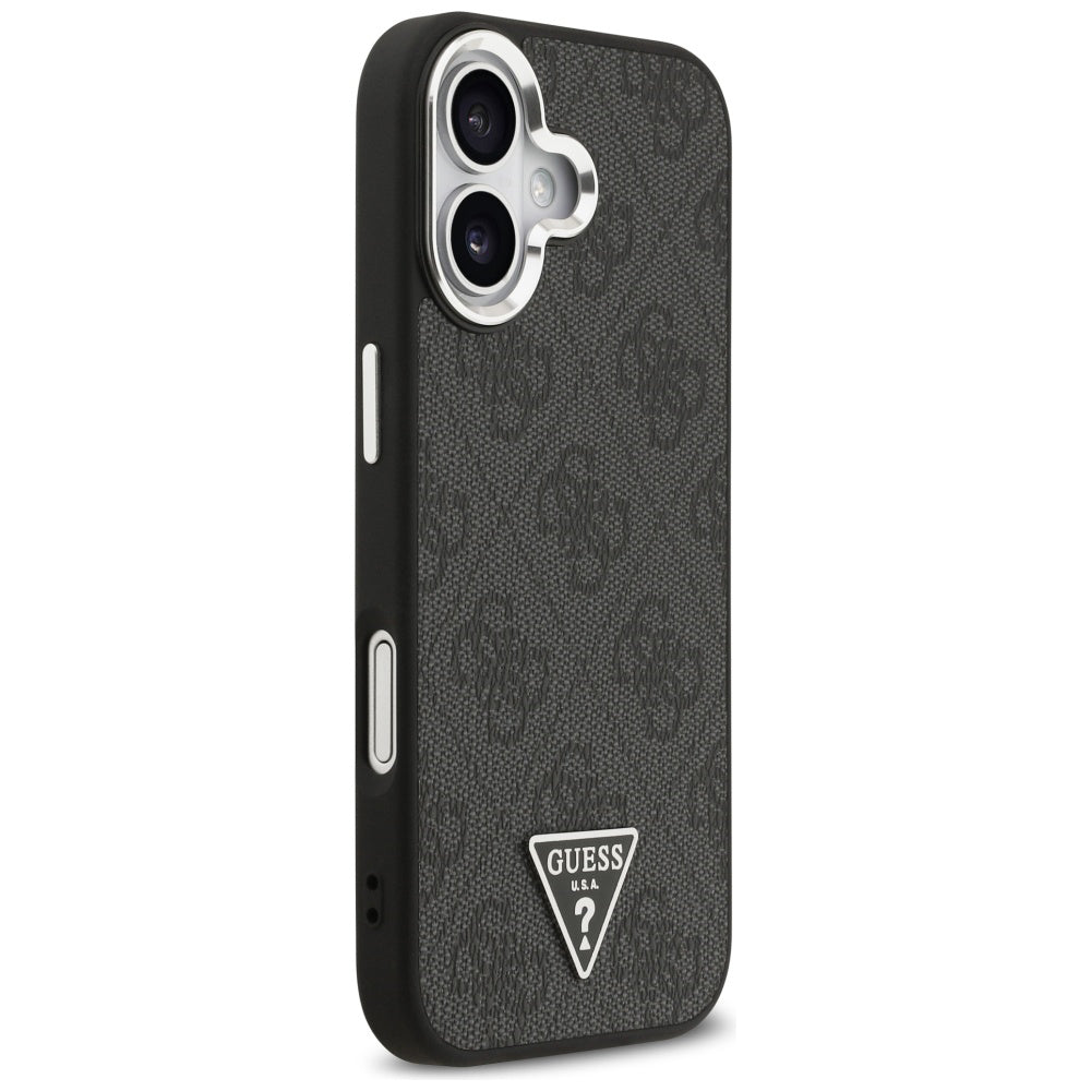 Custodia MagSafe per Apple iPhone 17, Guess, 4G Triangle Logo, Nera Argentata