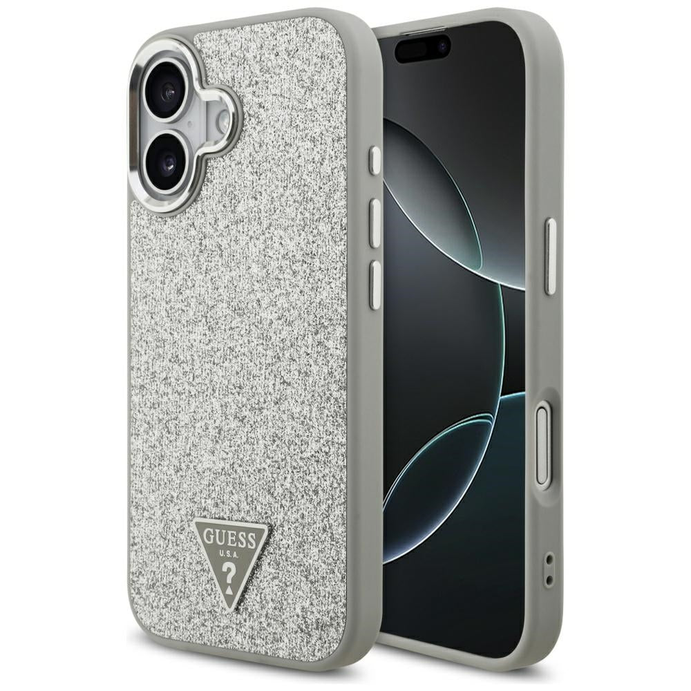 Custodia MagSafe per Apple iPhone 17, Guess, Glitter Triangle Logo, Argento